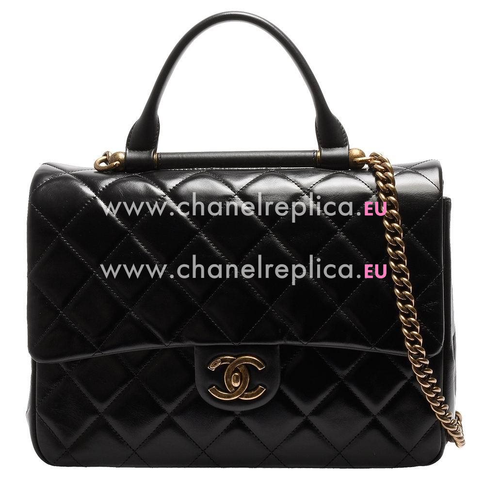 Chanel Coco Handle Calfskin Anti-Gold Hardware In Black A853F32