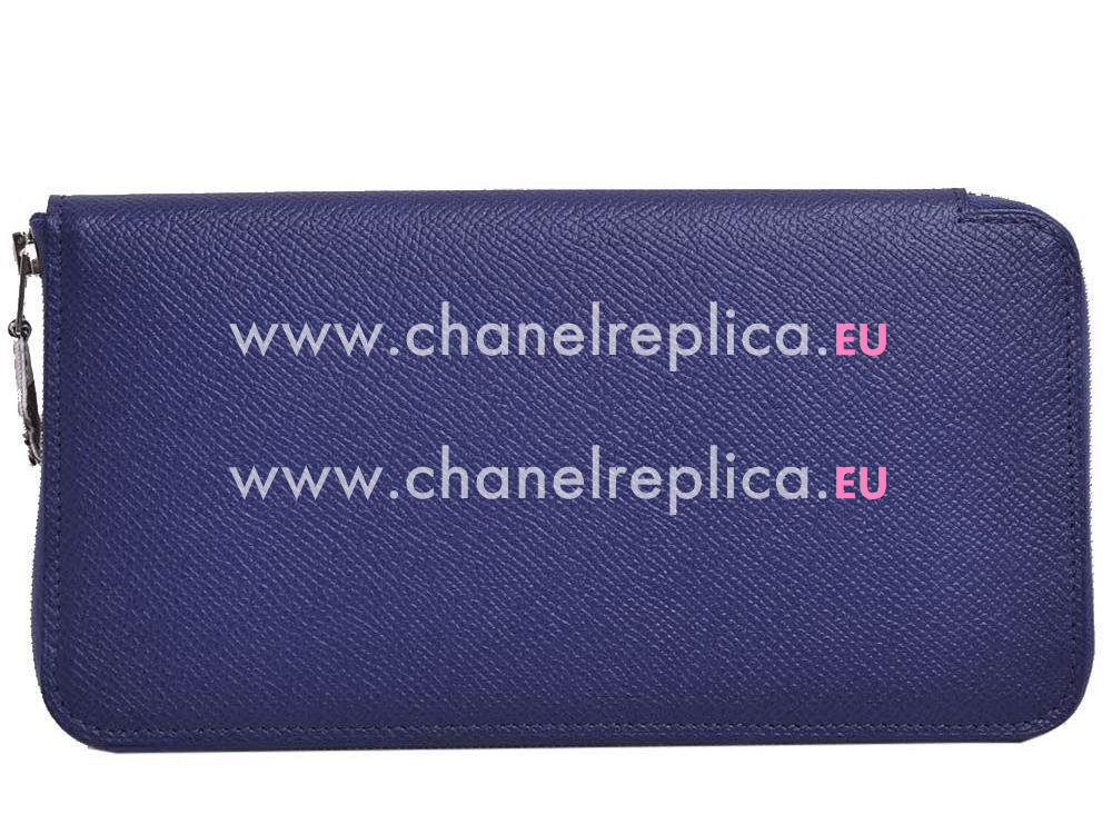 Hermes Silk In Epsom Leather Long Wallet Dark Blue H59299
