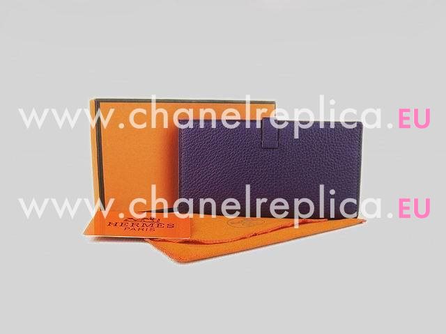 Hermes Dogon Clemence Leather Wallet In Purple H0005A