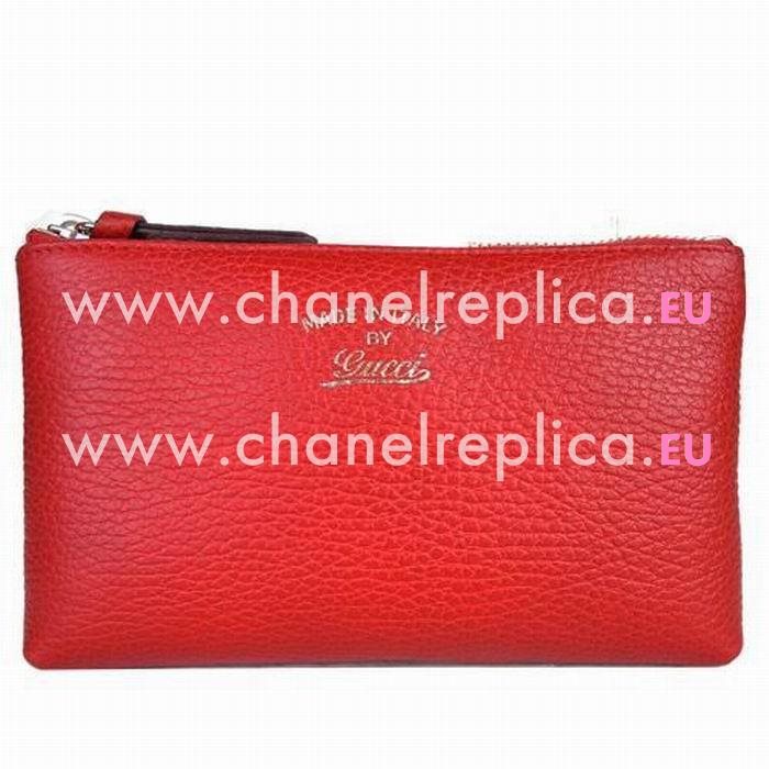 Gucci Swing Gold Logo Calfskin Cosmetic Bag In Red G6111508