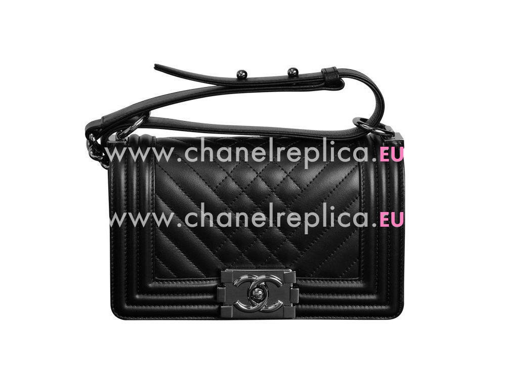 Chanel Black Lambskin Boy Bag Silver Hardware A92266