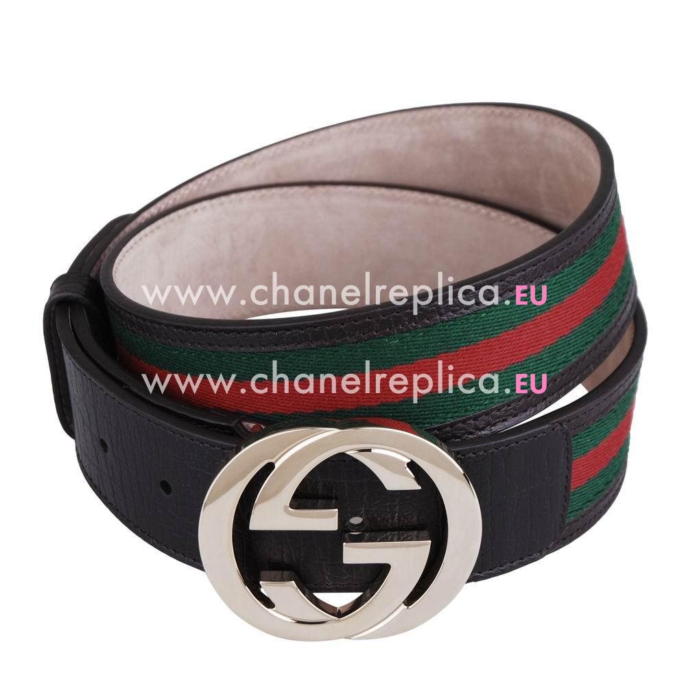 Gucci Classic Fabric Cowhide Silver Buckle Belt G451053