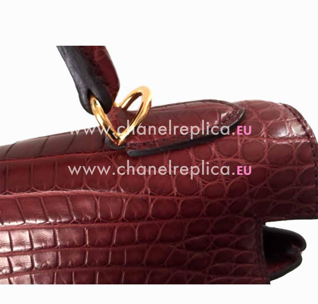 Hermes Kelly 32 Burgundy Matte Alligator Gold Hardware Handbag HK1032CDR