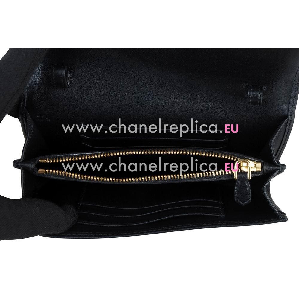 Prada Gold Logo Nylon Calfskin Bag Black P61111607