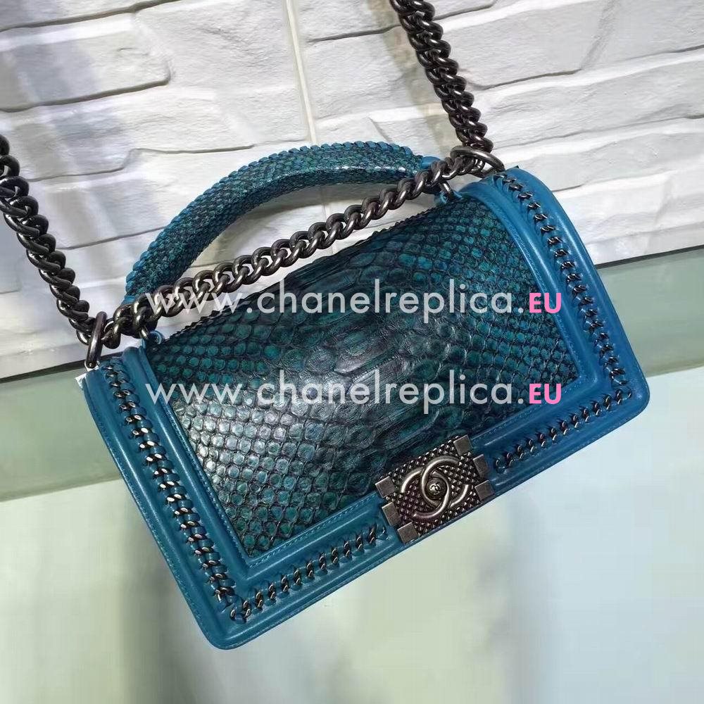 Chanel Boy Cuprum Hardware South Africa Python Skin Bag Blue C7032707