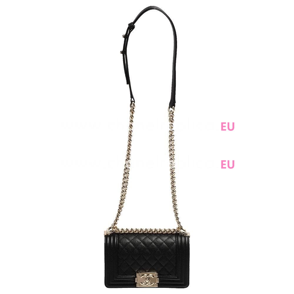 Chanel Caviar Leather Shiny Gold Hardware Mini Boy Bag Black A756360