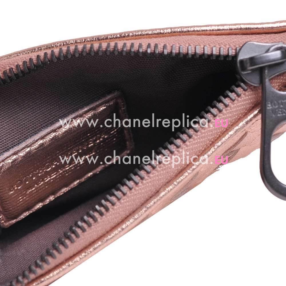 Bottega Veneta Classic Weave Calfskin Zipper Wallet In Rose Gold BV6112905