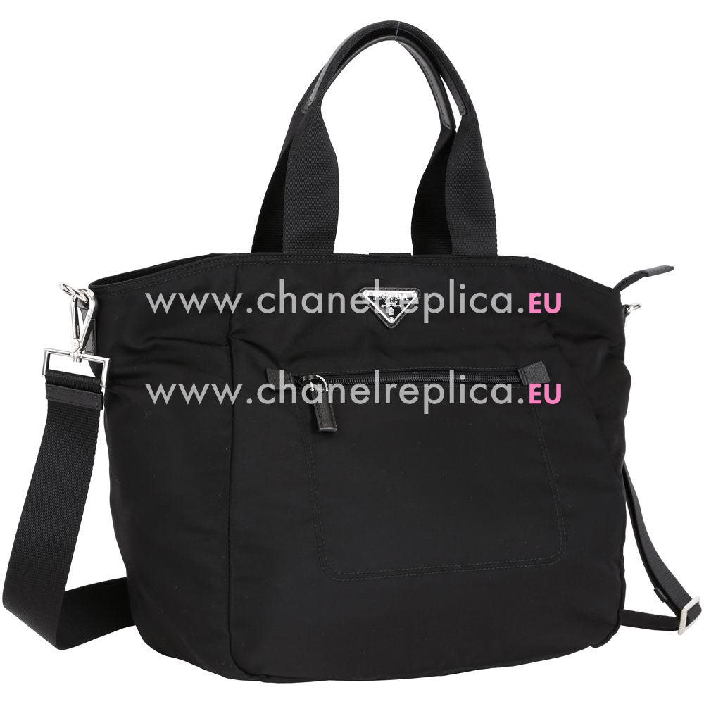 Prada Tessuto Triangle Logo Nylon Tote Zipper bag Black P7021315