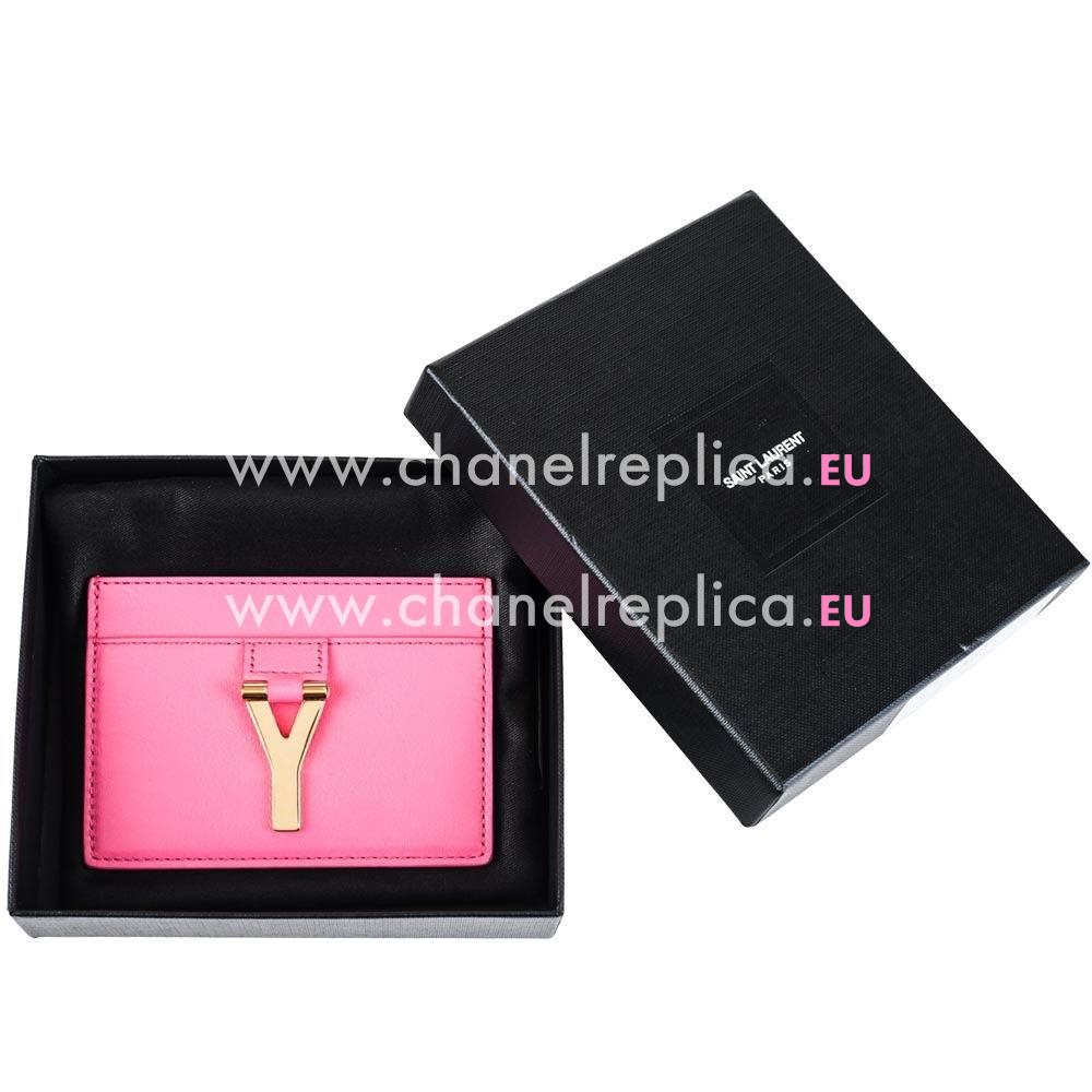 YSL Saint Laurent Paris Calfskin Y Cardcase In Pink YSL5145580