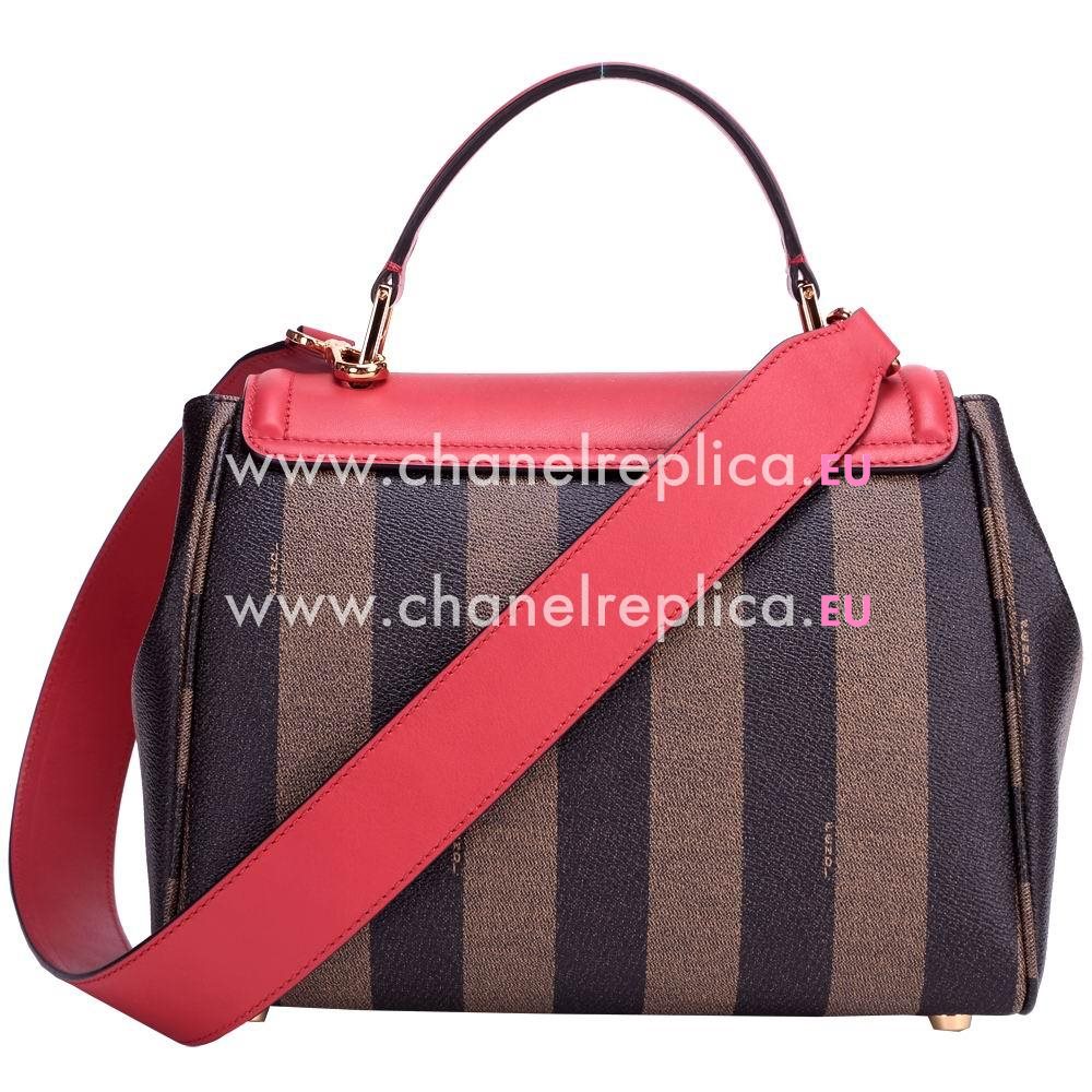 Fendi Pequin Hobo Canvas Calfskin Handle/Shoulder Stripe Bag Red F5835339