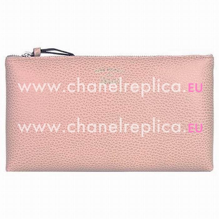 Gucci Swing Gold Logo Calfskin Cosmetic Bag In Pink G6111504