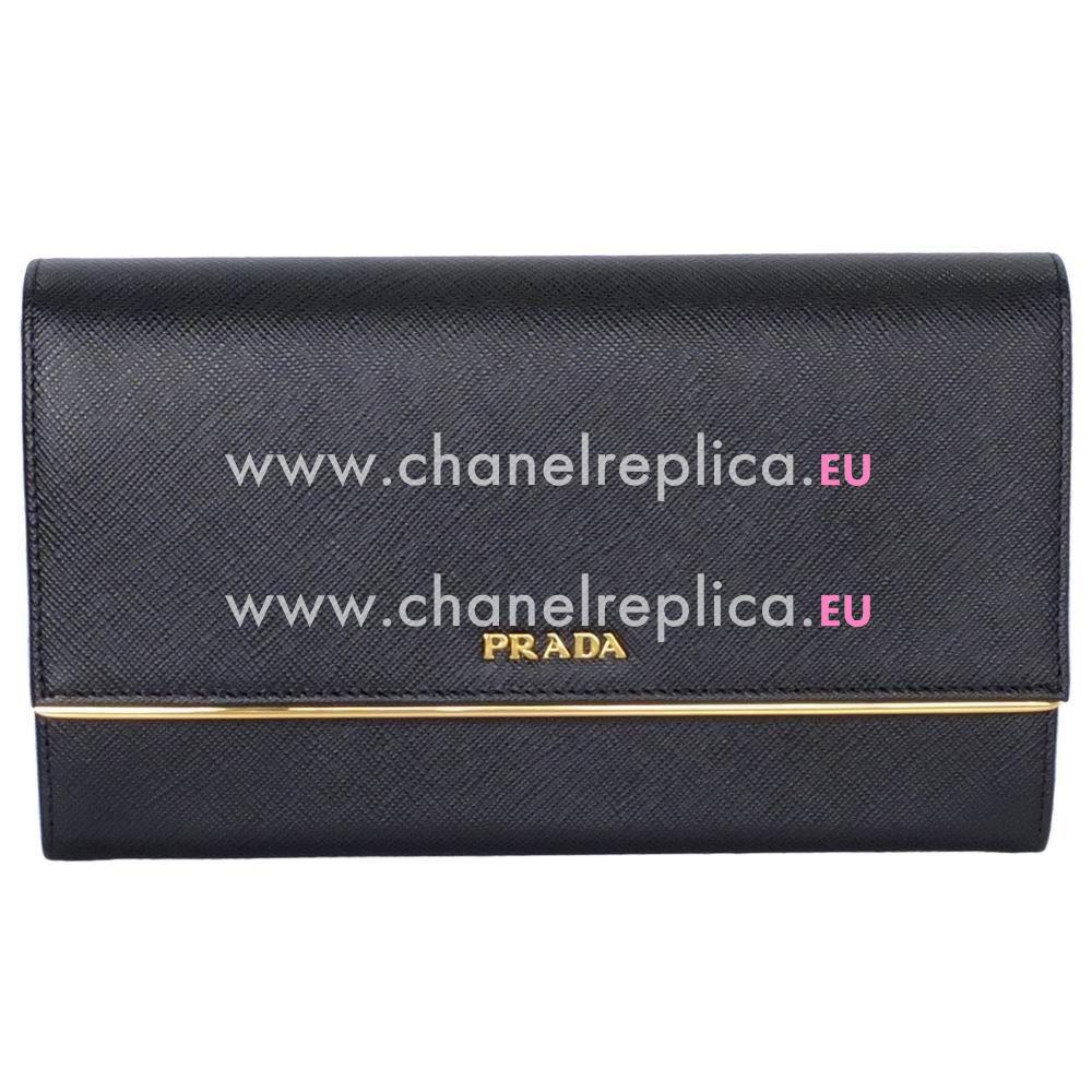 Prada Saffiano Pattina Embossment Logo Cowhide Wallet In Black PR61017021