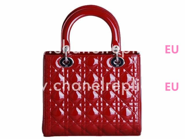 Dior Lady Dior Cannage Patent Leather In Red D3496