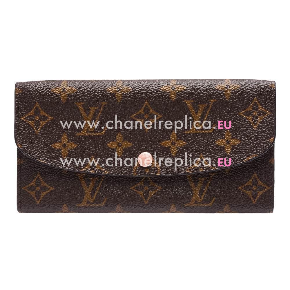 Louis Vuitton Classic Monogram Canvas Calfskin Leather Emilie Wallet Pink M61447