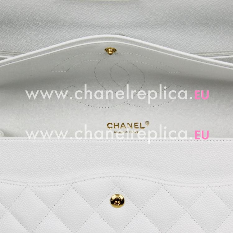 Chanel White Caviar Jumbo Coco Flap Bag Gold Chain A58600WG