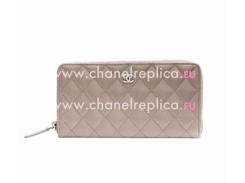 Chanel Caviar CC Logo Long Wallet Cream Silver A58744