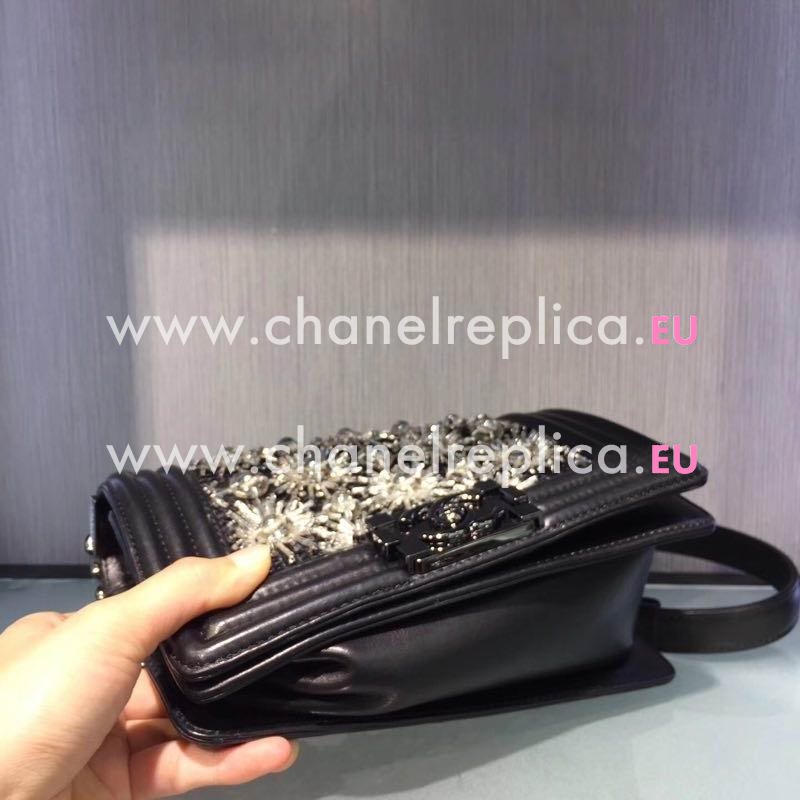 CHANEL Classic Boy Calfskin LED Shoulder Bag Black C7090803