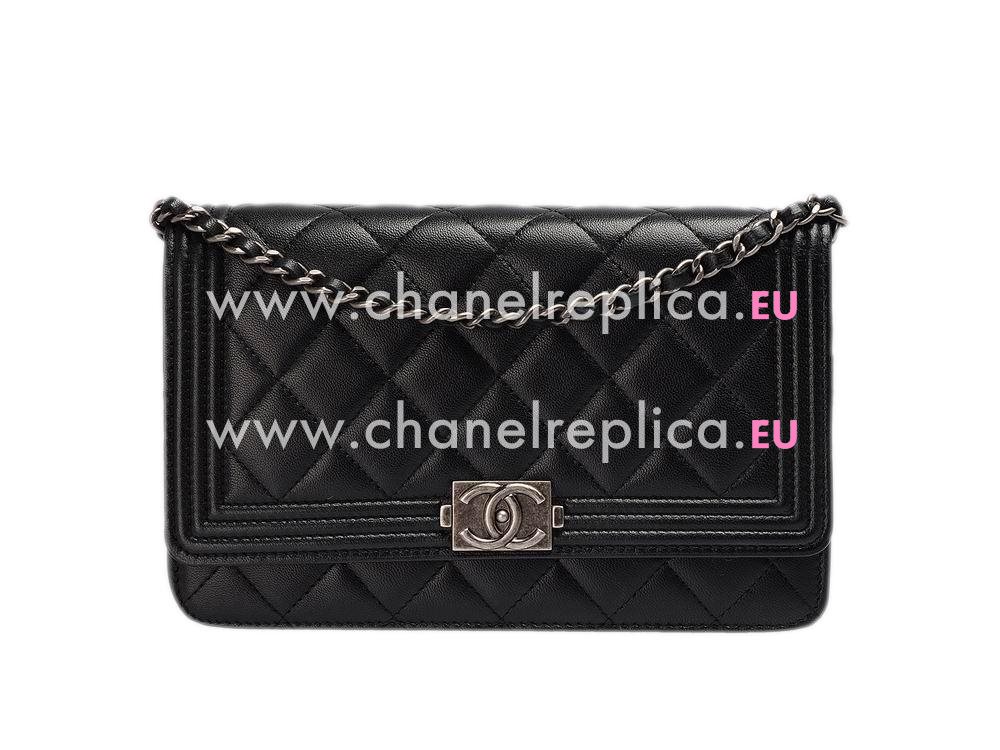 Chanel 2014 Boy Mini Lambskin Crossbody Bag Black Silver A53180