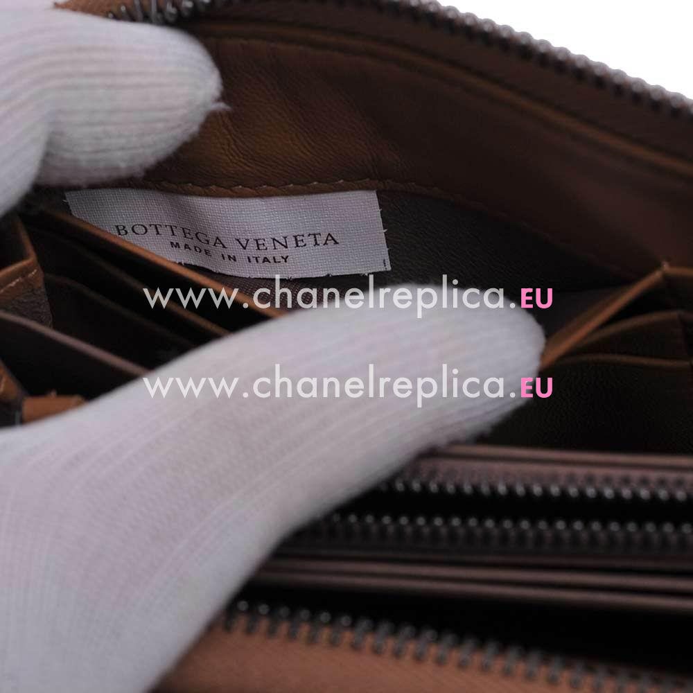 Bottega Veneta Classic Weave Zipper Nappa Wallet In Camel B6110729