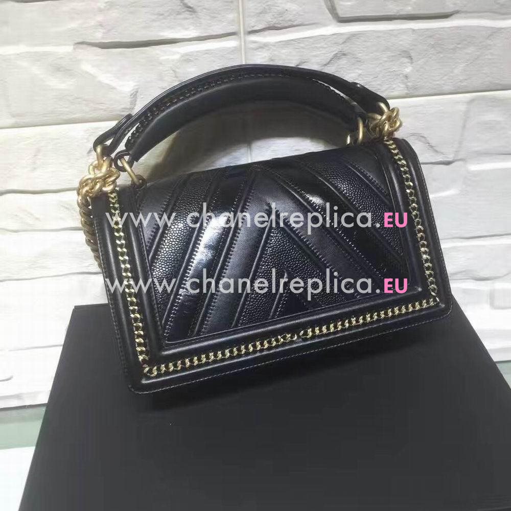 CHANEL Boy V Lines Cuprum Hardware Spain Baby Calfskin Bag in Black C7032203