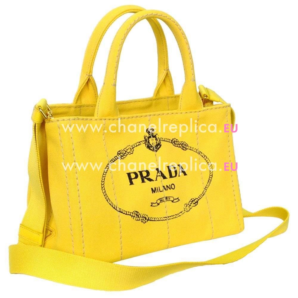 Prada Canapa Stampata Printing Logo Denim Small Size Bag Yellow PR7054126