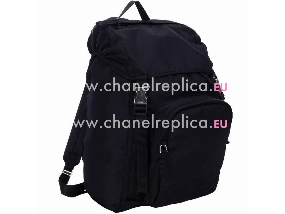 Prada Double Buckle Triangle Logo Nylon Backpack Black PR18456