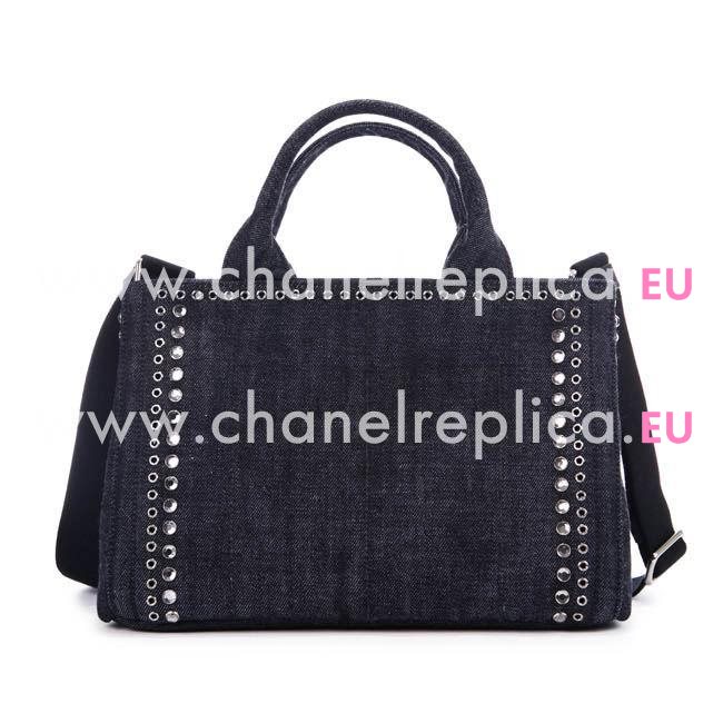 Prada Canapa Stampata Triangle Logo Denim Canvas Bag Black PR5312945