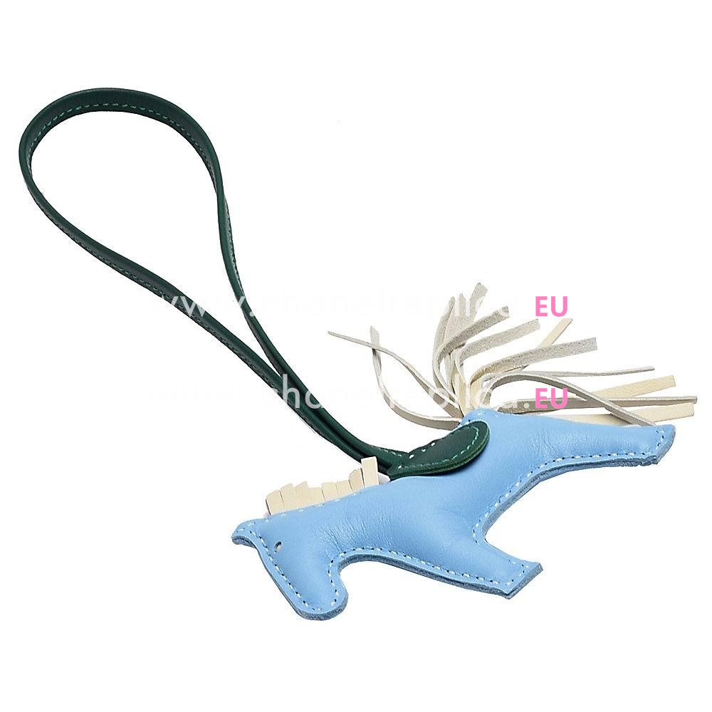 Hermes Horse lambskin Handbag Hanging Omarment In White/ Water Blue H6122109