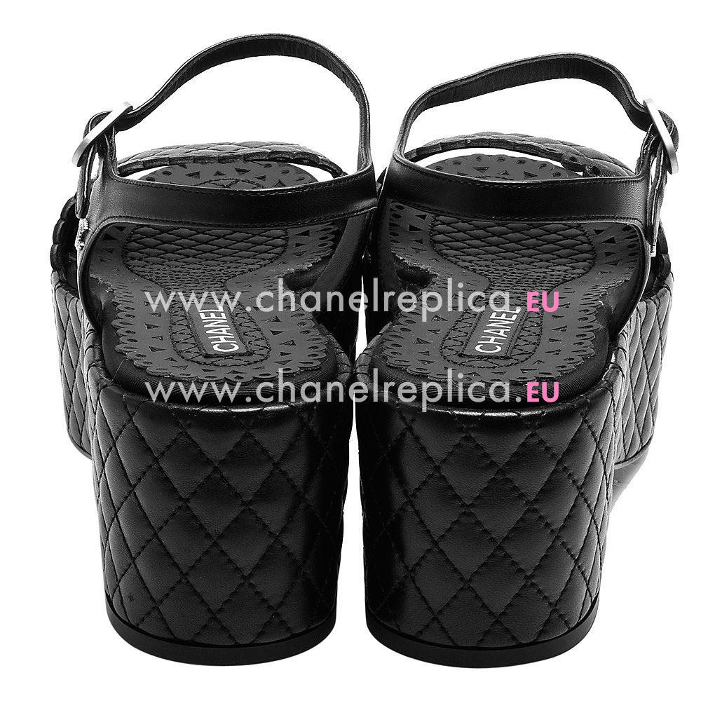 Chanel Classic CC Logo Sheepskin Diamond Pattern Sandals Black C7030104