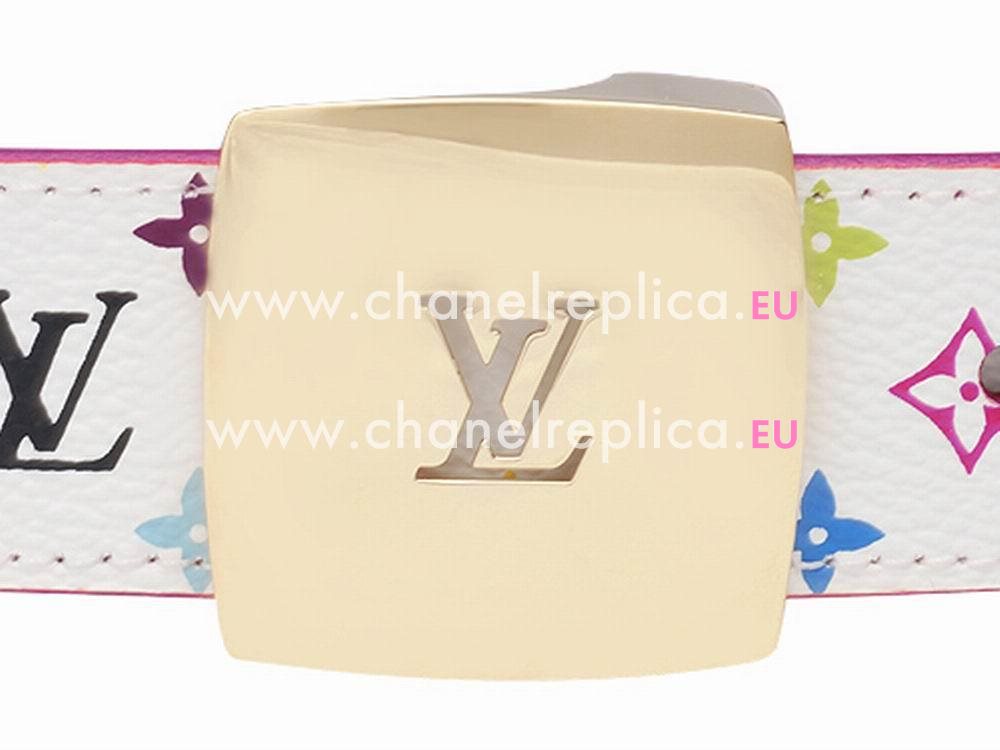 Louis Vuitton Monogram White Multicolore Cut Gold Buckle Belt M9682W