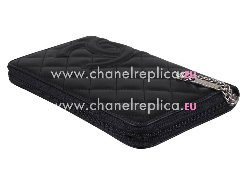 Chanel Cambon Lambsin Leather Wallet Black/Pink A77167