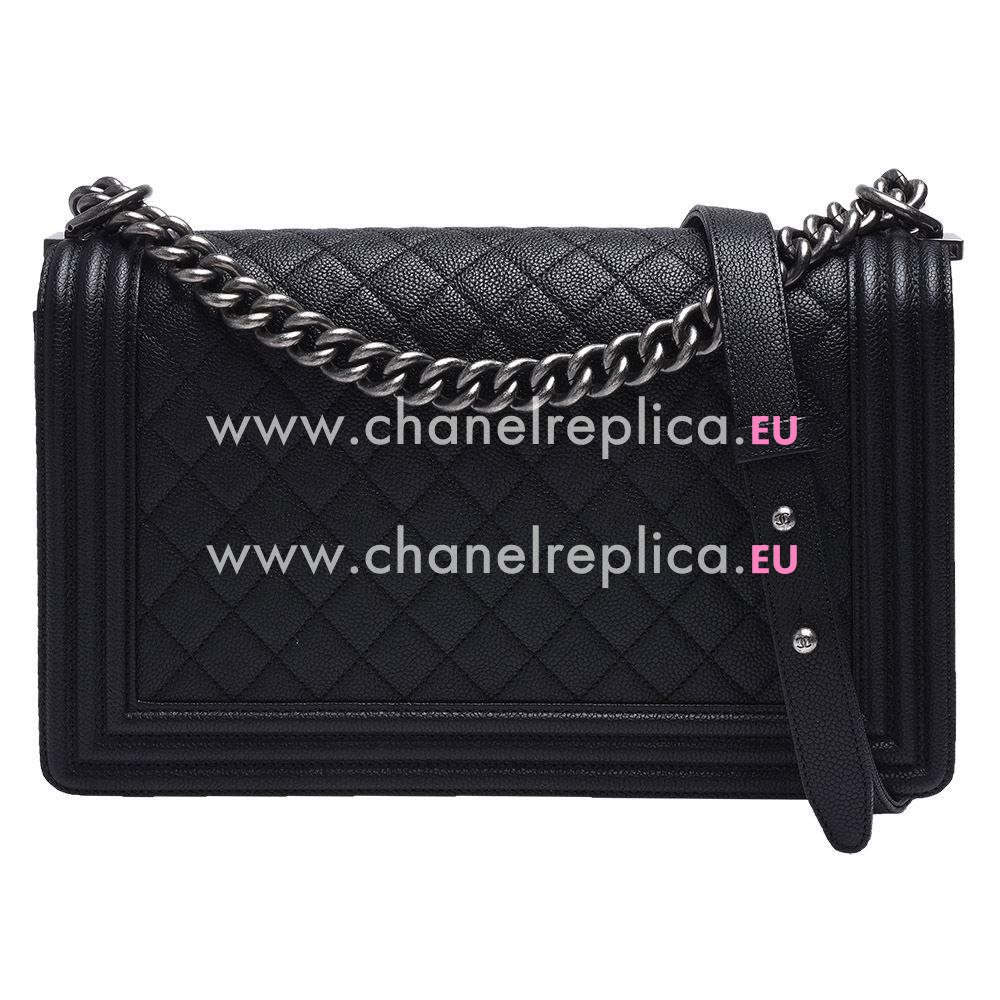 Chanel Caviar Anti-Silver Chain 28cm Boy Bag Black A566481D