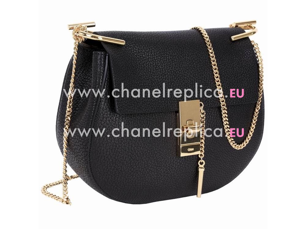 Chloe Drew Grain Leather Golden Chain Bag Black CH236204