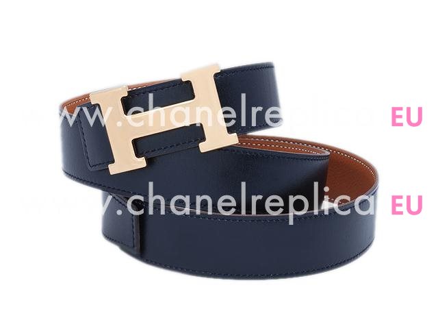 Hermes Gold H Buckle Black-Brown Calfskin Leather Two-sided Belt HB22145