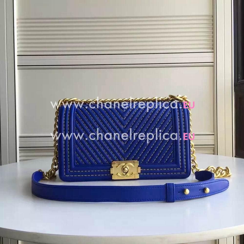 CHANEL Leboy Shoppe Gold Hardware Calfskin Bag in Royal Blue C61210901