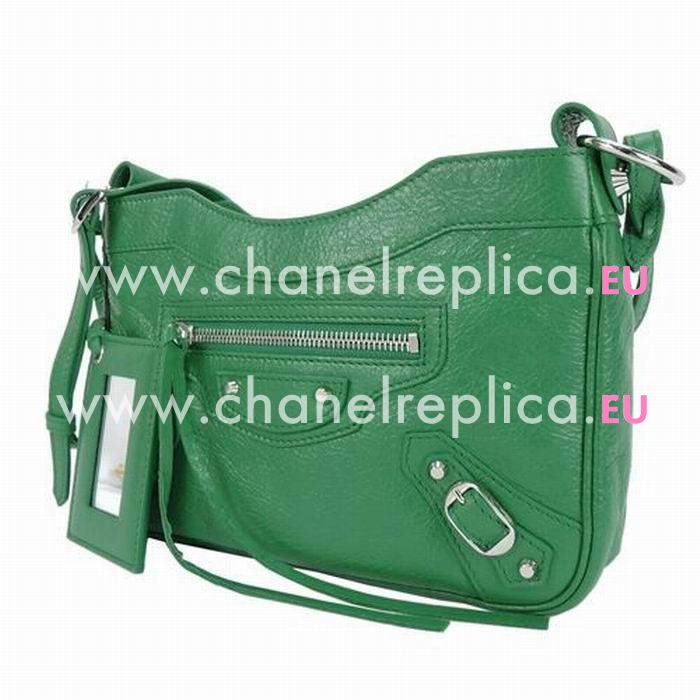 Balenciaga Hip Silvery Button Sheepskin Bag Green B7051001