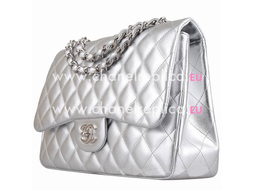 Chanel Lambskin Silver Chain Jumbo Coco Flap Bag Silvery A58600SRY