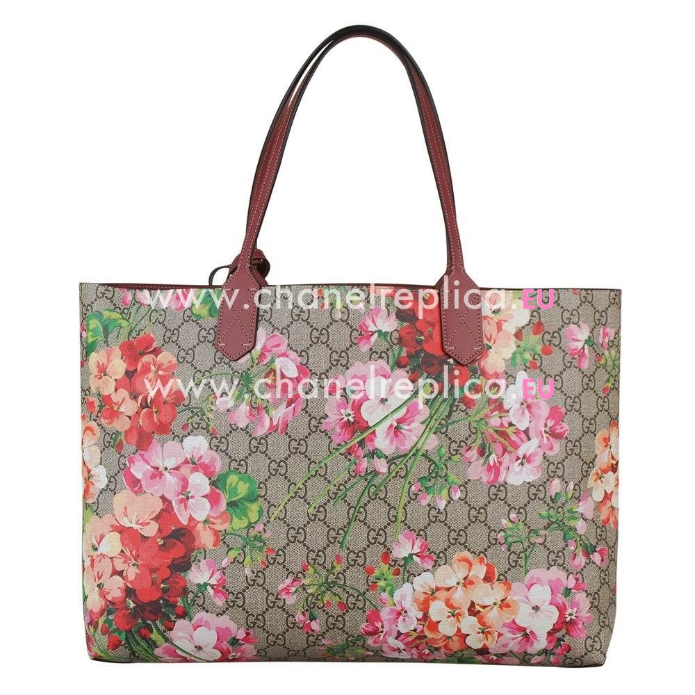 Gucci Blooms GG Supreme Calfskin Flower Handle Bag In Coffee Purple Red G595273