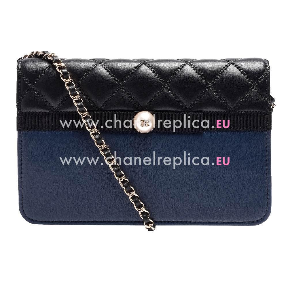Chanel Classic Gold HardWare Goatskin Rhombus Woc Bag Blue Black C6111102