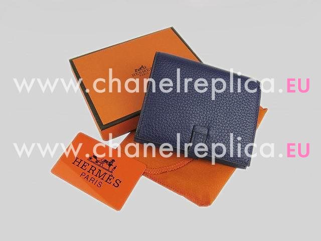 Hermes Classic Clemence Leather Purse Deep Blue H0006A