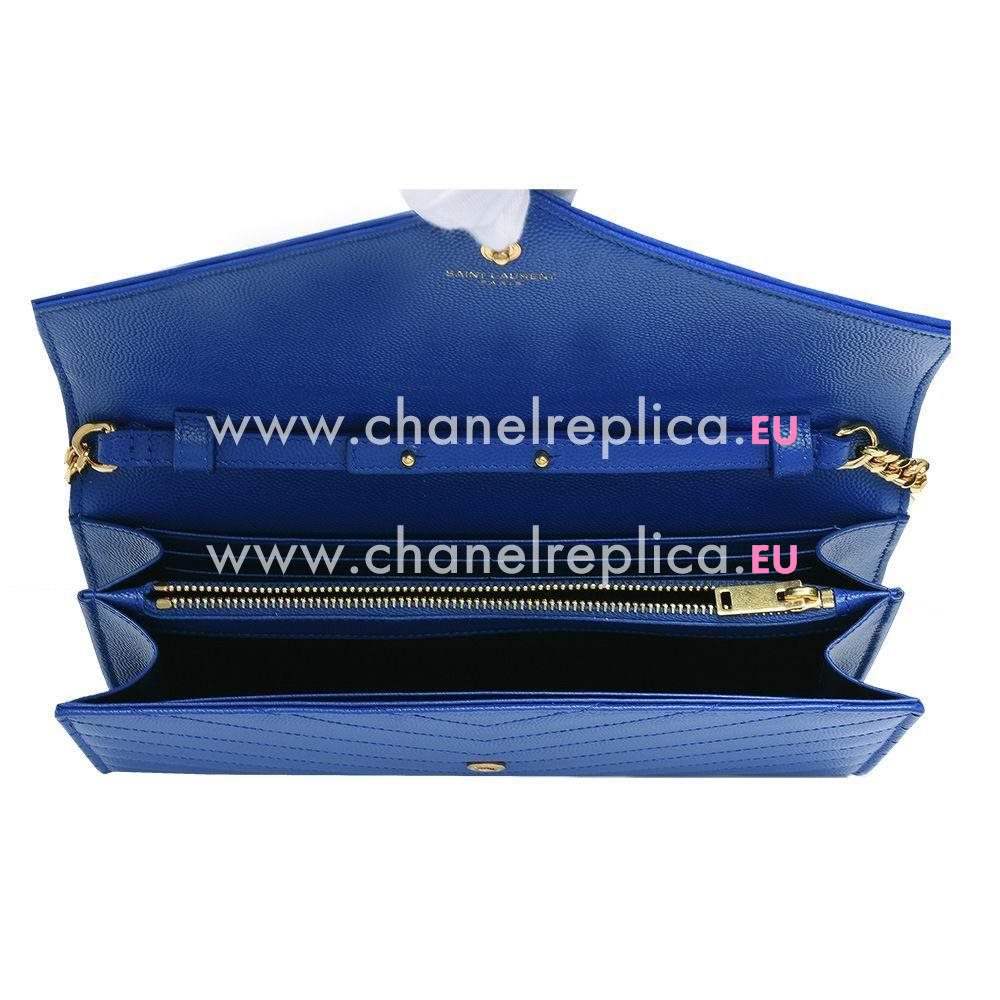 YSL Saint Laurent Monogram YSL logo Cross Grain Calfskin Bag Blue Y6120102