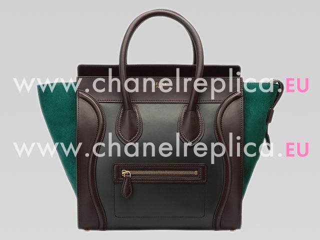 Celine Calfskin And Chamois Luggage Mini Bag Coffee/Green 134961COG