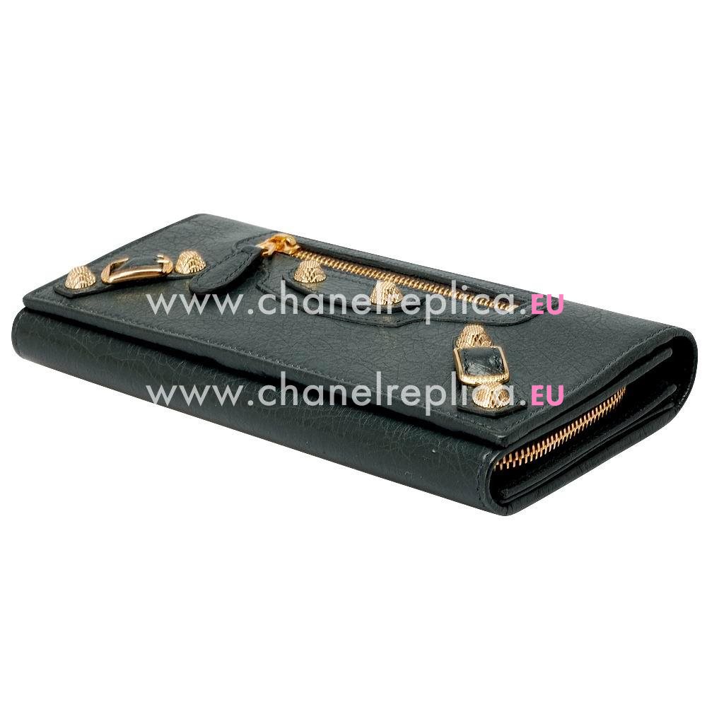 Balenciaga Fortefeuille Money Lambskin Gold Hardware Wallets Black Gray Green B2055142