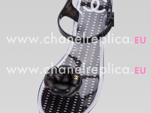 2013 Chanel Double C Camellia Strappy Sandals In Black A46899