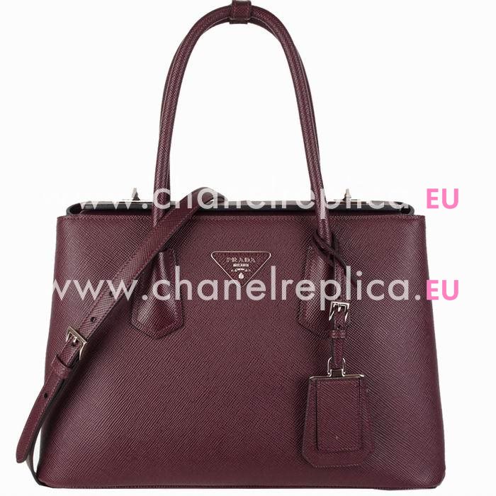 Prada Saffiano Cuir Small Double Tote Bag Wine Red BN2823-2A4A-F0403