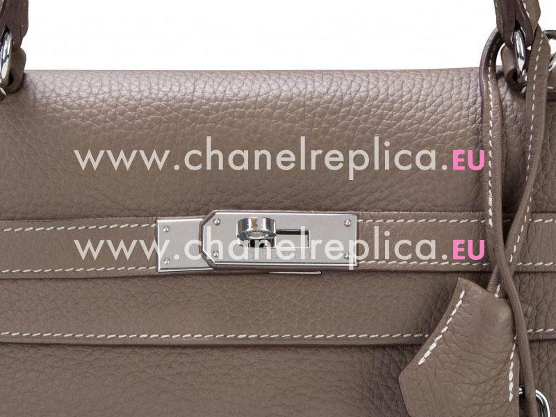 Hermes 35cm Kelly Etoupe Clemence Leather Palladium Hardware HK1035HUI