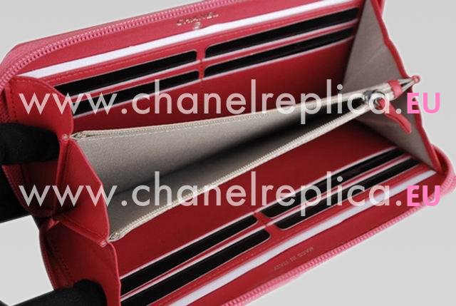 Chanel Boy Lambskin Antique-Silver Zipper Wallet Peach-Red A40037