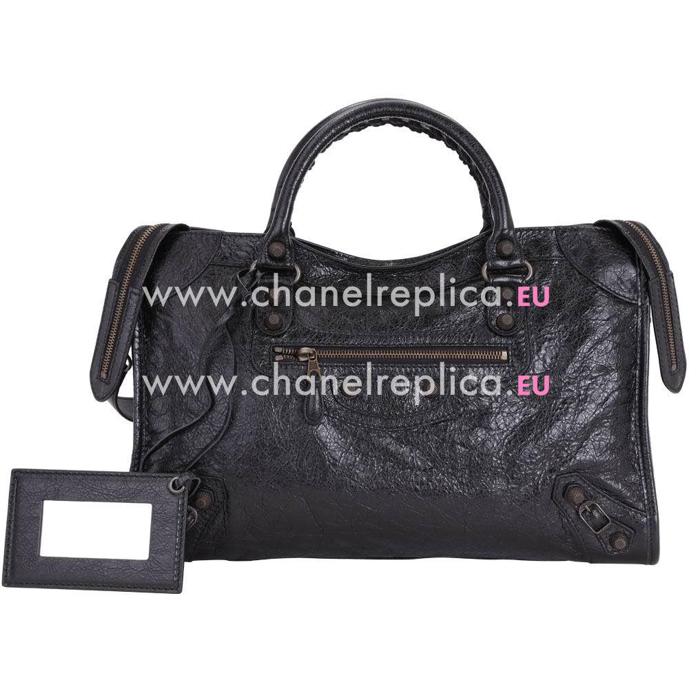 Balenciaga Ciant City Gold Button Lambskin Bag Black B7050704