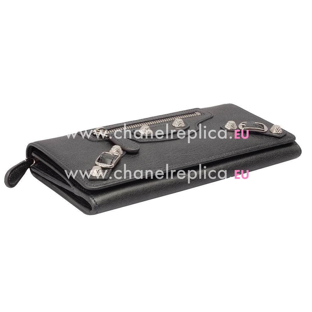 Balenciaga Giant Money Lambskin Silvery Hardware Wallets Black Green B2055130
