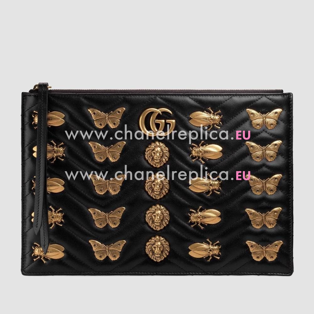 Gucci GG Marmont animal studs leather pouch 476440 D8GZT 1000